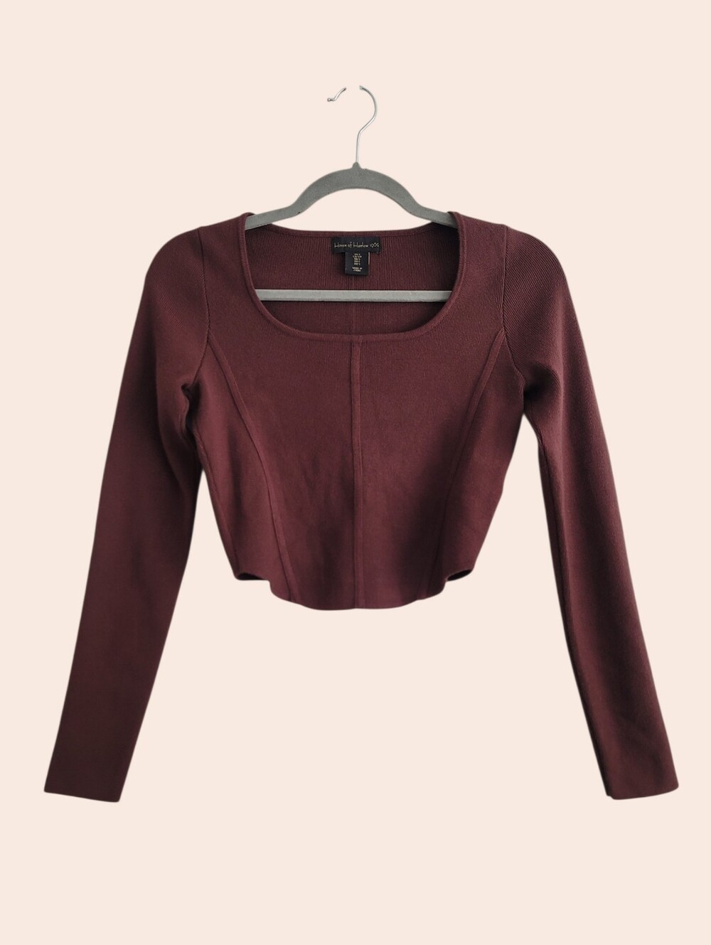 House Of Harlow Small Ribbed Long Sleeve Corset Cropped Basic Shirt Brown